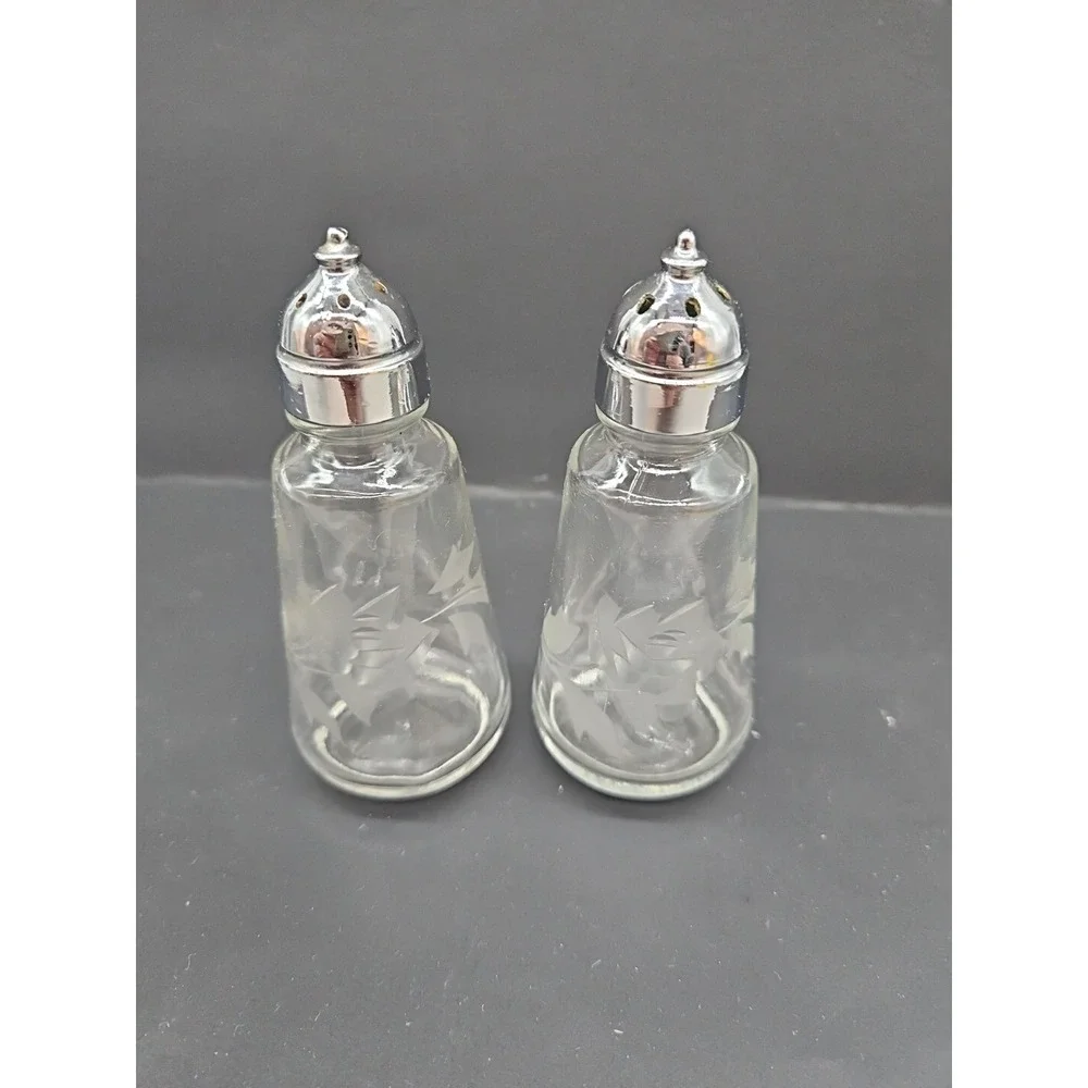 Vintage Princess House Heritage Etched Crystal Rose&Leaf Salt Pepper Shaker Set